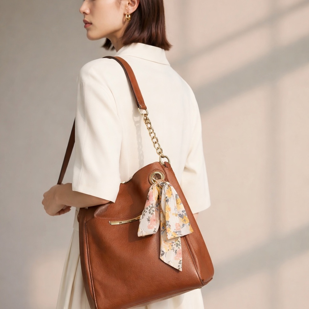 Steve Madden Tan Shoulder Bag with detachable wristlet insert and Wallet Set